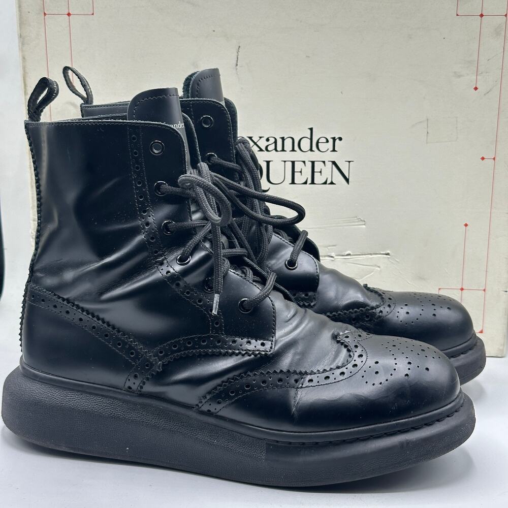 ALEXANDER MCQUEEN Hybrid Brogue Leather Combat Boots Black Sz 43/US 10 $780 - Picture 2 of 12
